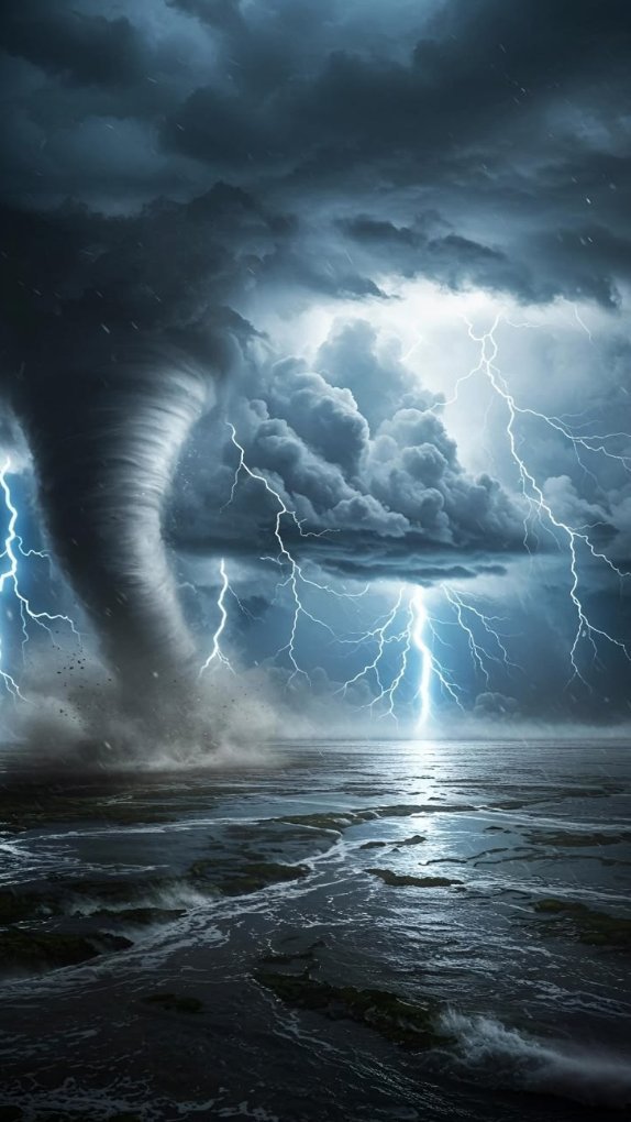 Tormenta severa con rayos sobre el mar